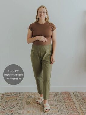 Olive Green Emme Mama Elastic-Waist linen pants